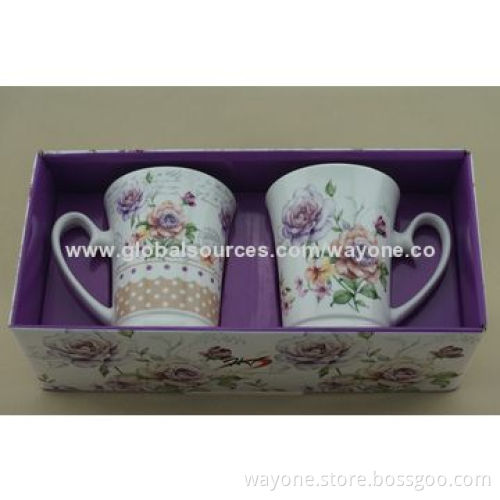 2-piece 10oz Coffee Mug Set, Vintage Design, Display Box, Ideal for Gifts, Food and Dishwasher-safe